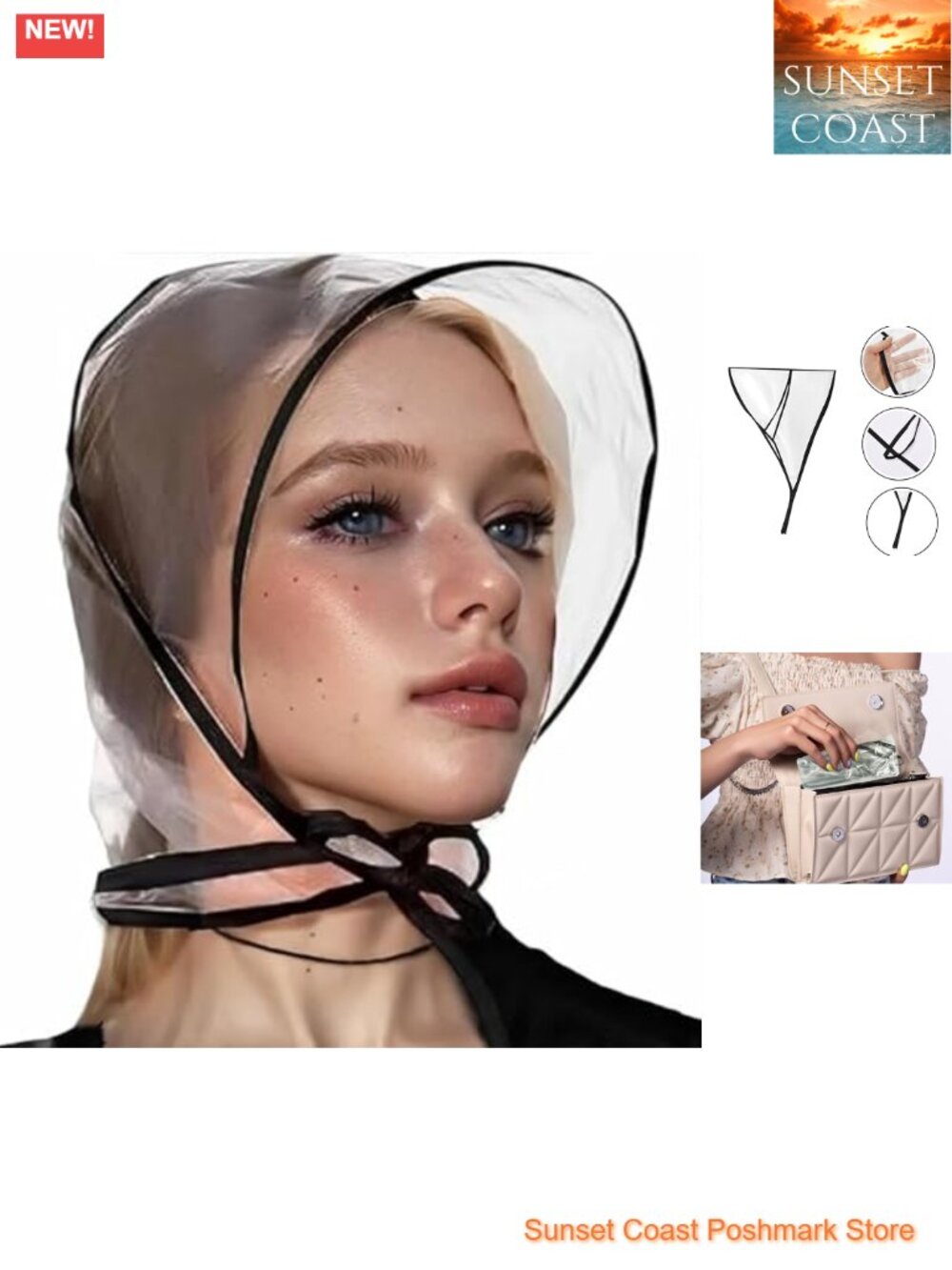 Reusable Waterproof Clear Rain Bonnet with Visor, 2 Pack